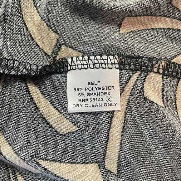 Midi Dress Size 12 Black Tan Faux Wrap V neck Stretch A Line Short Sleeve Y2K - Picture 11 of 14